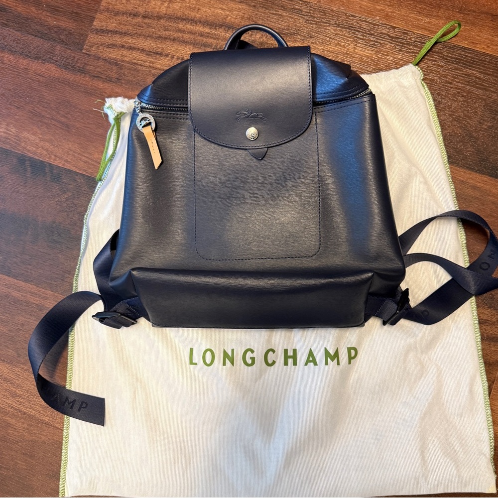 Longchamp coated canvas backpack in navy!